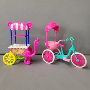 Mattel Toys Lot of 2 Fruit Cart and Bicycle for Dolls Playtime Imagine